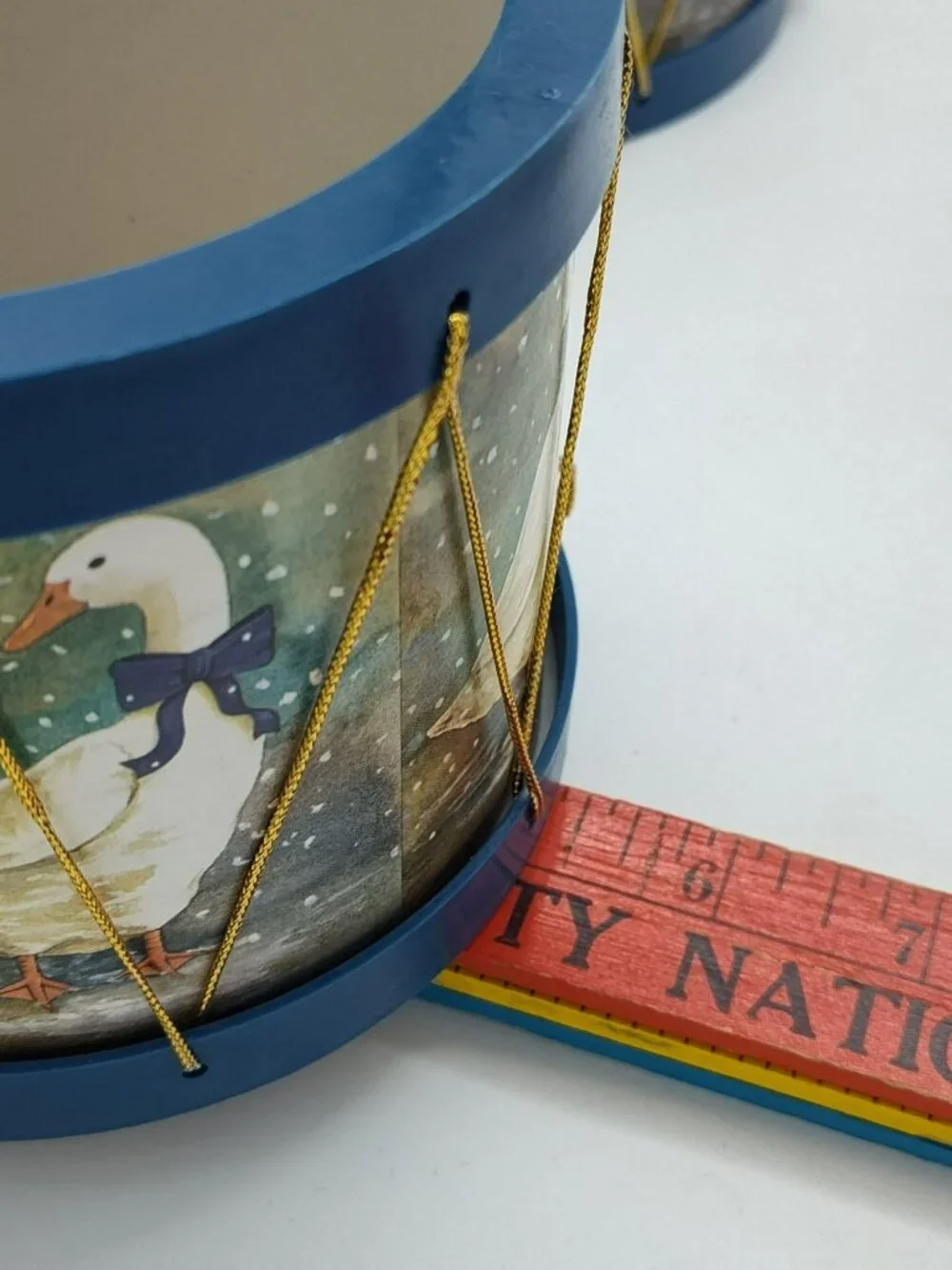 Vintage Winter Geese 3 pc Nesting Drum Container Set, Country Blue, Taiwan